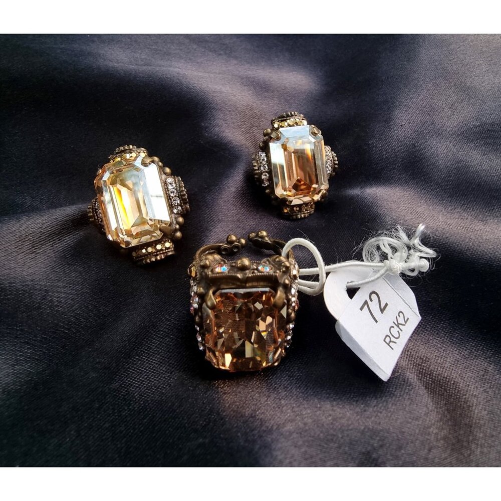 Vintage Large Rhinestone SORRELLI Signed Jewelry Set Ring and Earrings